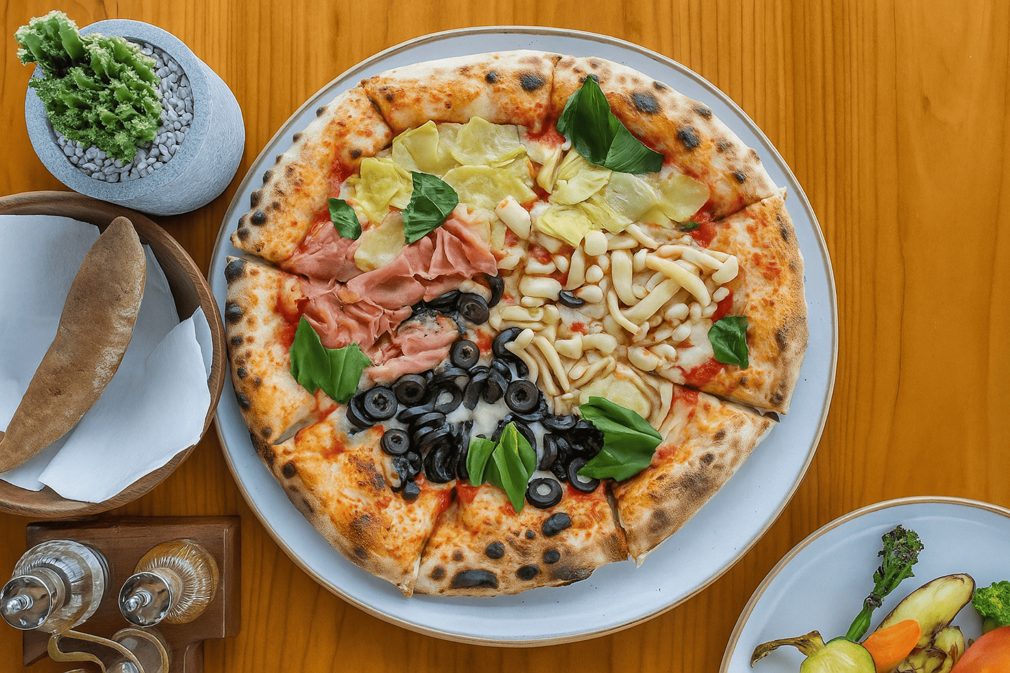 The pizza at Osteria is baked in a specialty oven and topped with high-quality ingredients for an authentic Italian taste